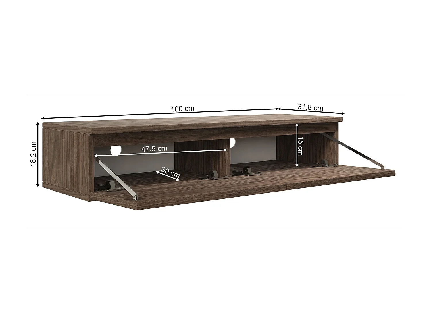 TV-Hängeboard 2-türig - Holzoptik Walnuss Wisconsin - 100 cm - BEMMI SLIM