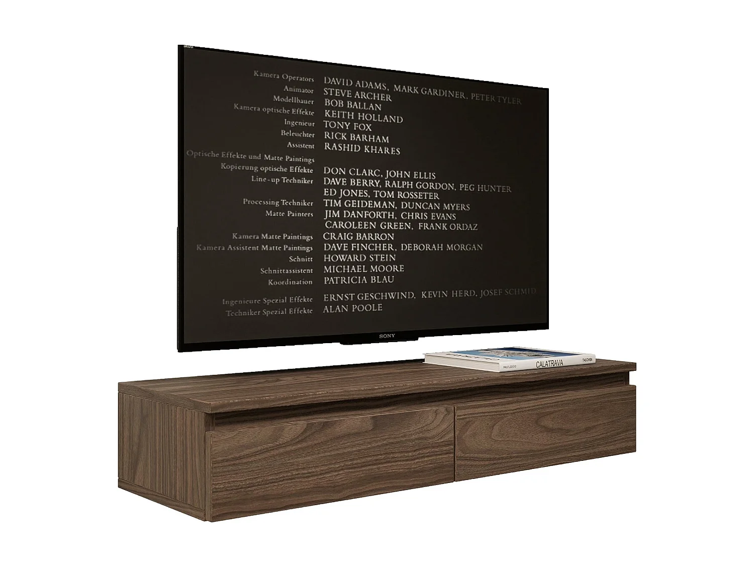 TV-Hängeboard 2-türig - Holzoptik Walnuss Wisconsin - 100 cm - BEMMI SLIM