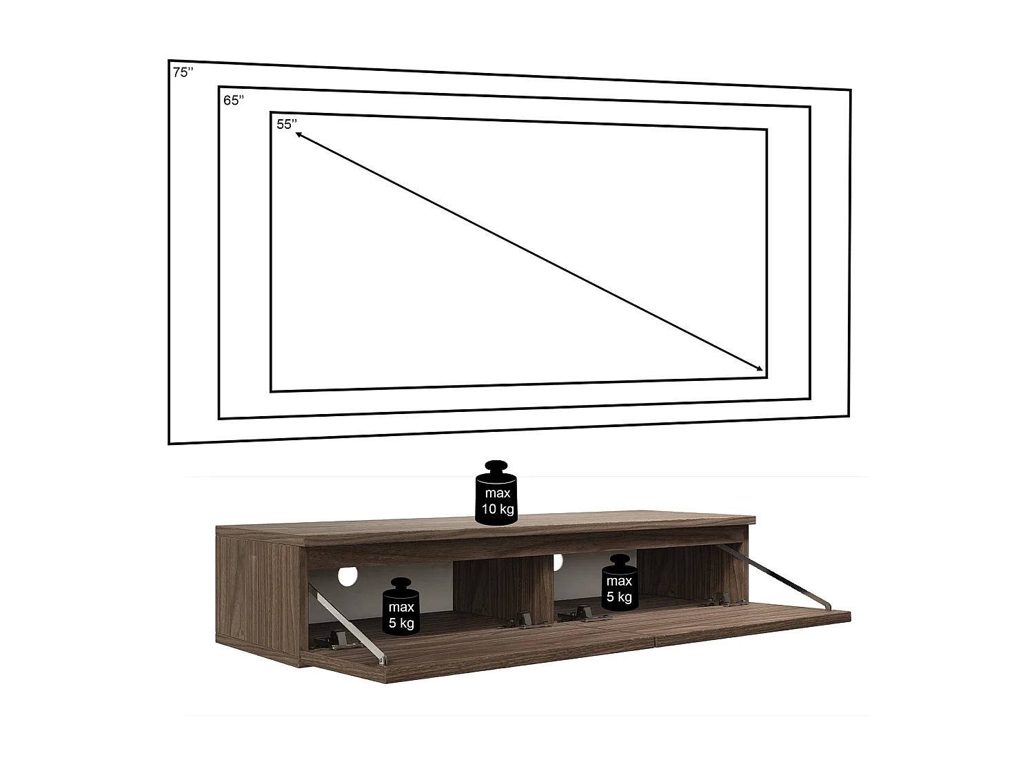 TV-Hängeboard 2-türig - Holzoptik Walnuss Wisconsin - 100 cm - BEMMI SLIM