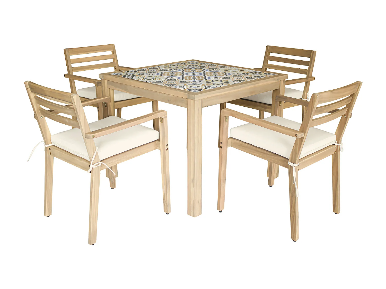 Tavolo e sedie da giardino FARO a 4 posti in acacia e ceramica