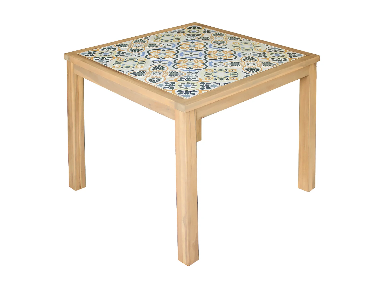 Tavolo e sedie da giardino FARO a 4 posti in acacia e ceramica