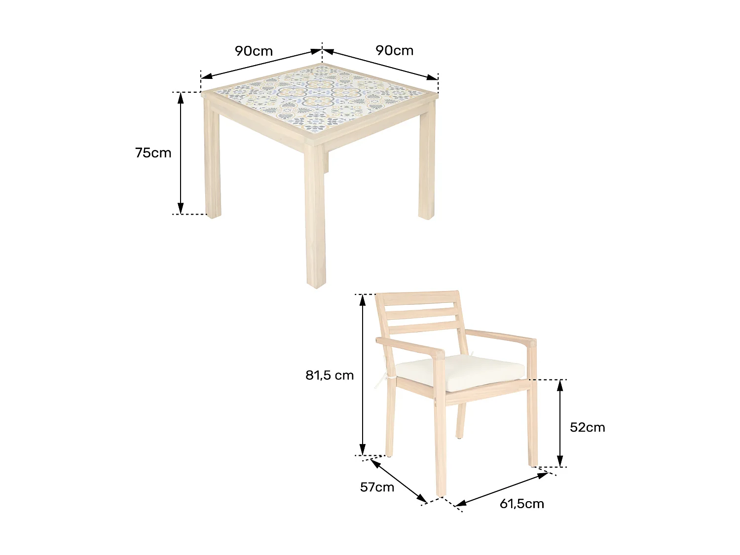 Tavolo e sedie da giardino FARO a 4 posti in acacia e ceramica