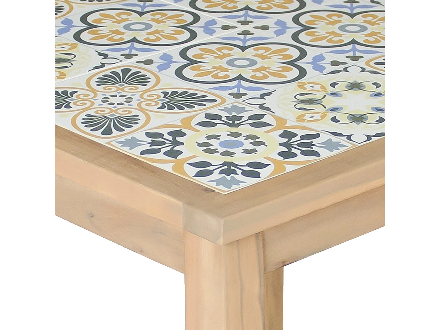 Tavolo e sedie da giardino FARO a 4 posti in acacia e ceramica
