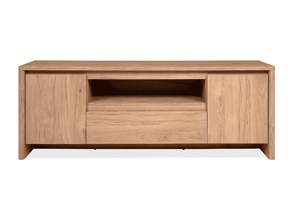 TV-Möbel 2 Türen 1 Schublade und 1 offenes Fach in Holzoptik B163 cm - SOREN
