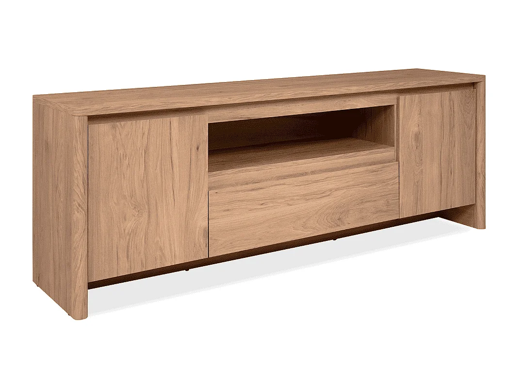 TV-Möbel 2 Türen 1 Schublade und 1 offenes Fach in Holzoptik B163 cm - SOREN