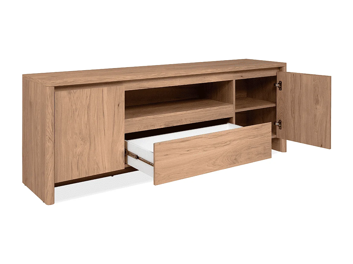 TV-Möbel 2 Türen 1 Schublade und 1 offenes Fach in Holzoptik B163 cm - SOREN