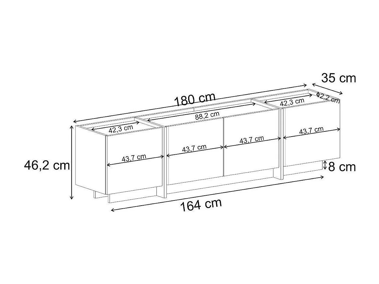 Meuble TV 4 portes L180 cm - ARVEN