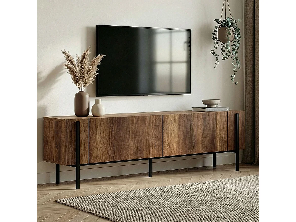 TV-meubel met 2 klepdeuren en metalen poten L180 cm - ATLAS