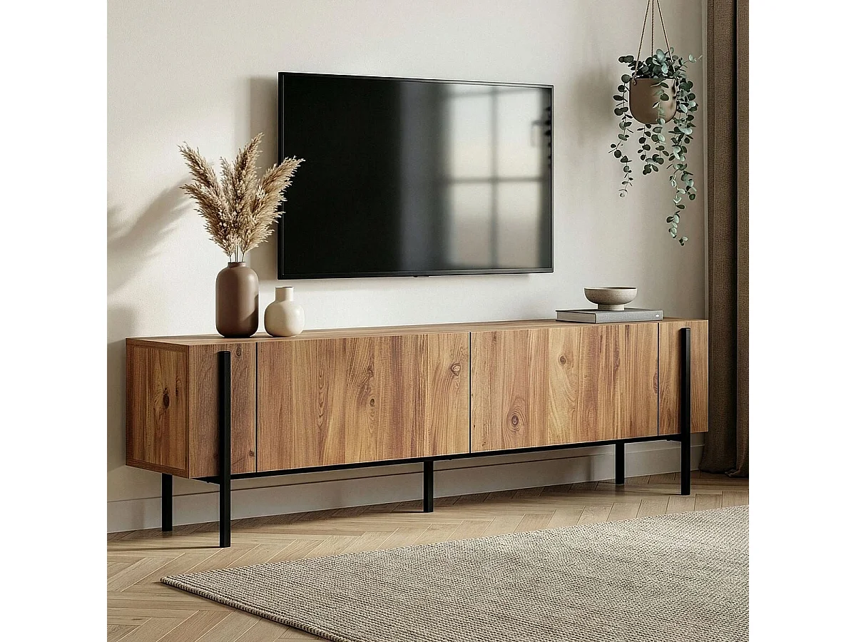 TV-Möbel mit 2 Klapptüren und Metallfüßen, L180 cm - ATLAS