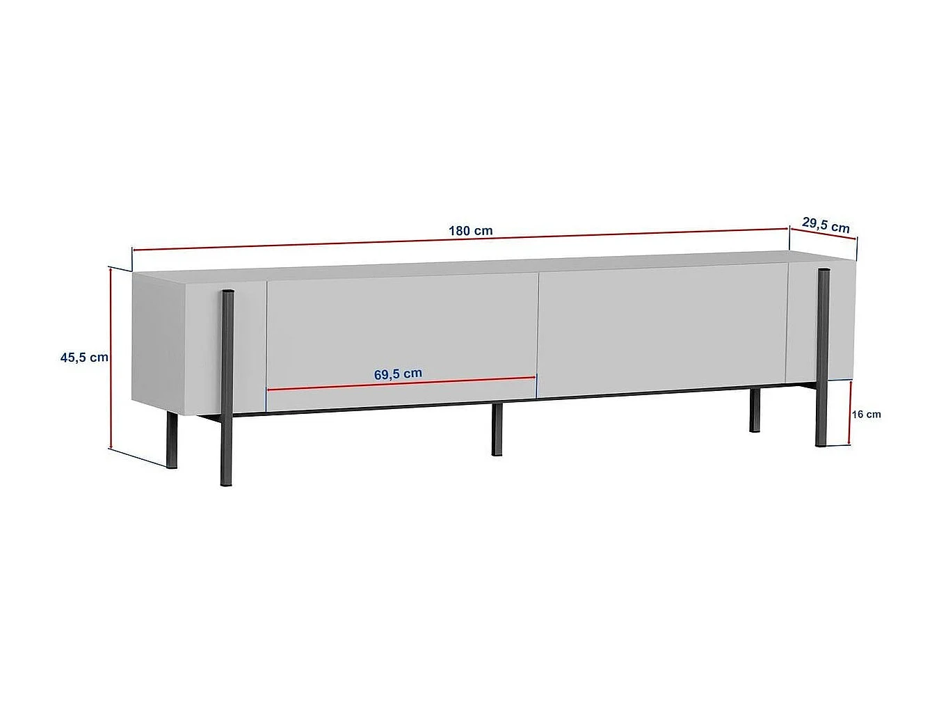 TV-Möbel mit 2 Klapptüren und Metallfüßen, L180 cm - ATLAS