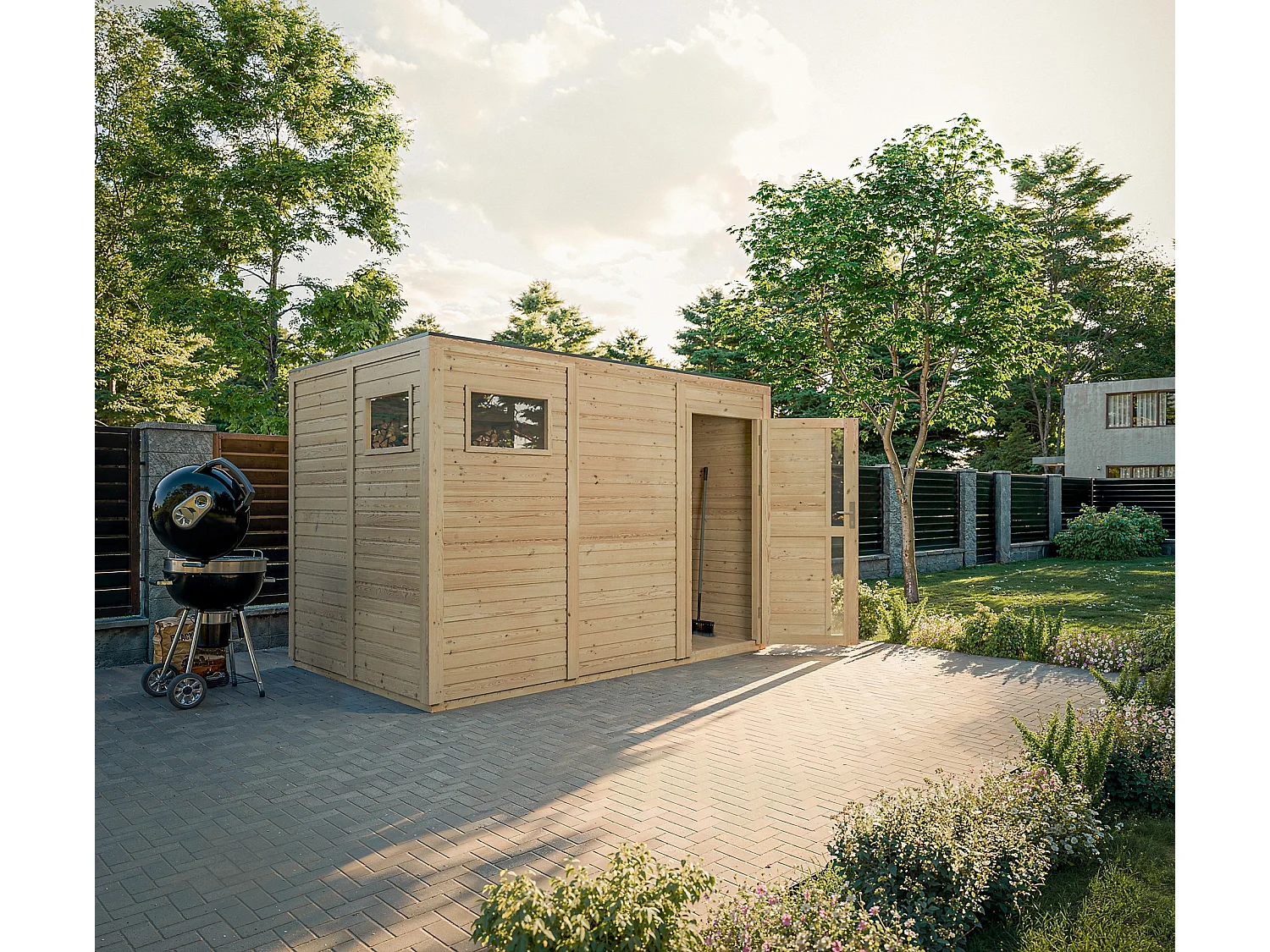 Casetta da giardino in legno con pavimento trattato - 6.18 m² / 202 x 306 x H216 cm - M326F1+M326G