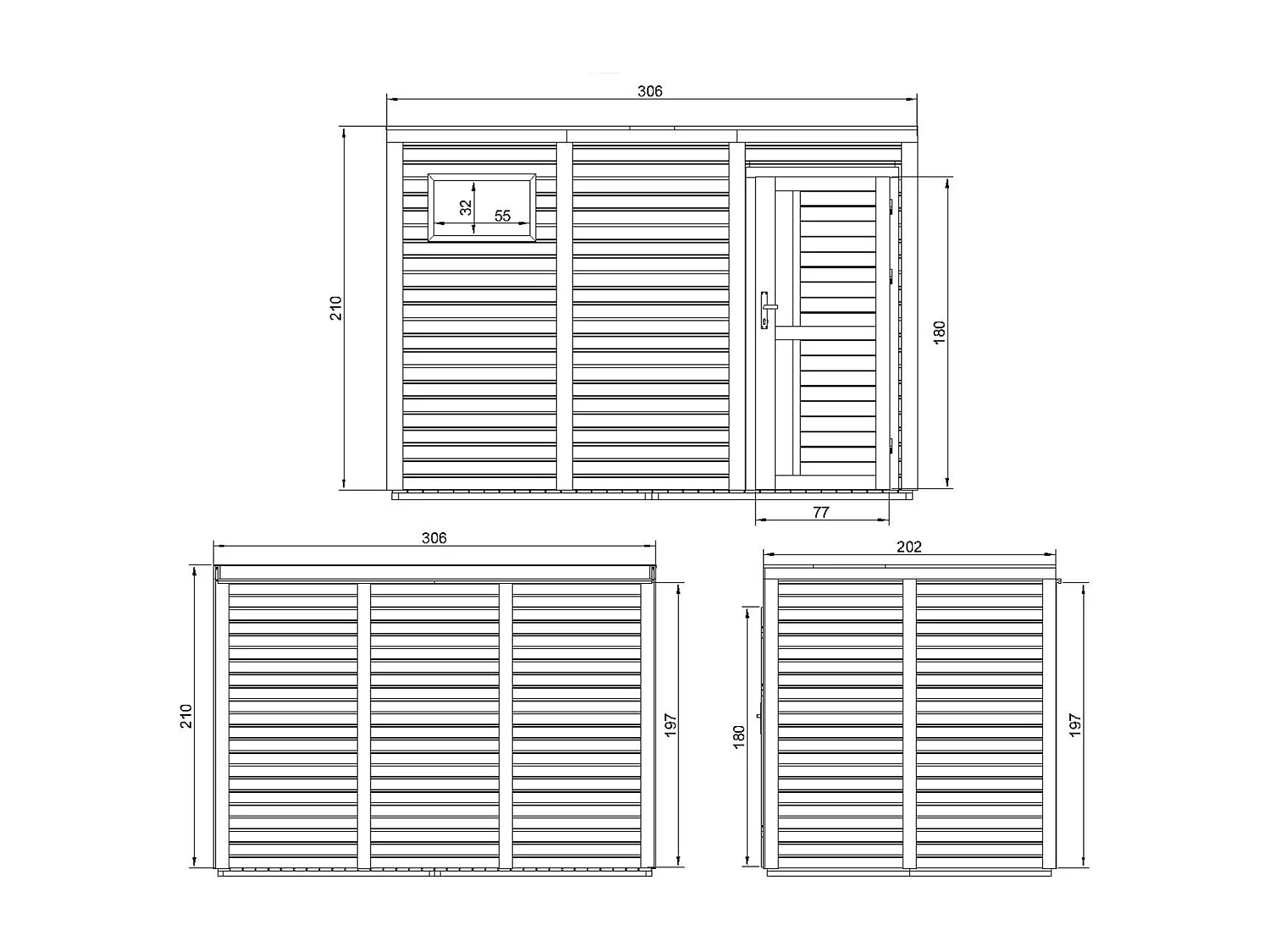 Casetta da giardino in legno con pavimento trattato - 6.18 m² / 202 x 306 x H216 cm - M326F1+M326G