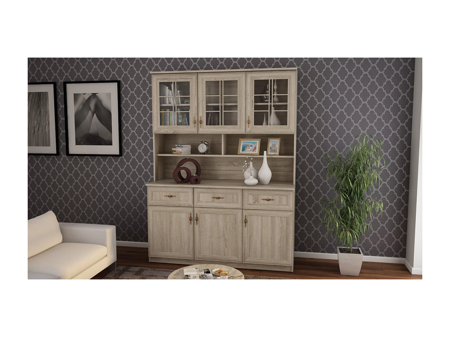 Buffet spacieux 150 cm avec placards, étagères et tiroirs – style moderne, grande capacité de rangement quincaillerie de haute qualité