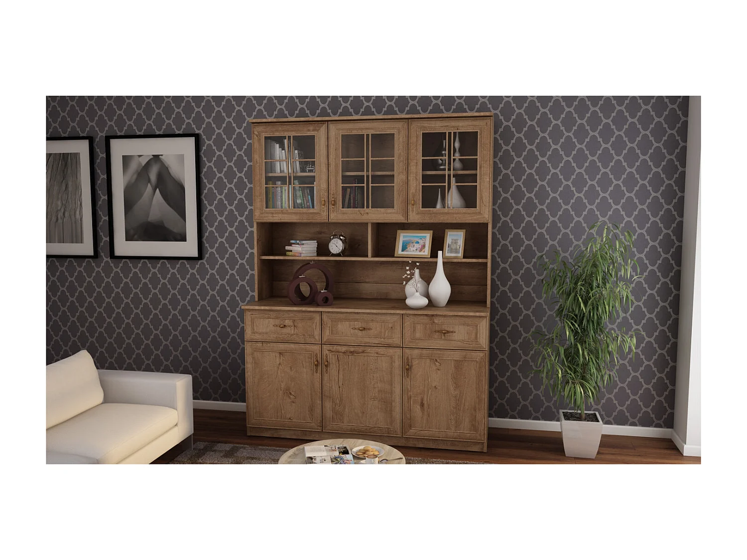 Buffet spacieux 150 cm avec placards, étagères et tiroirs – style moderne, grande capacité de rangement quincaillerie de haute qualité