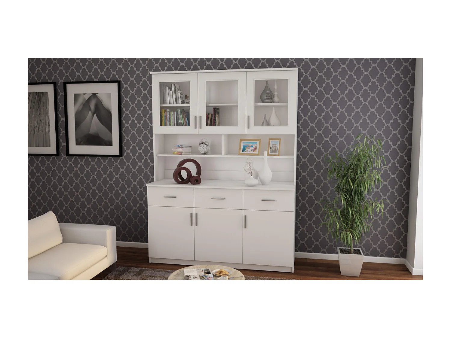 Buffet spacieux 150 cm avec placards, étagères et tiroirs – style moderne, grande capacité de rangement quincaillerie de haute qualité