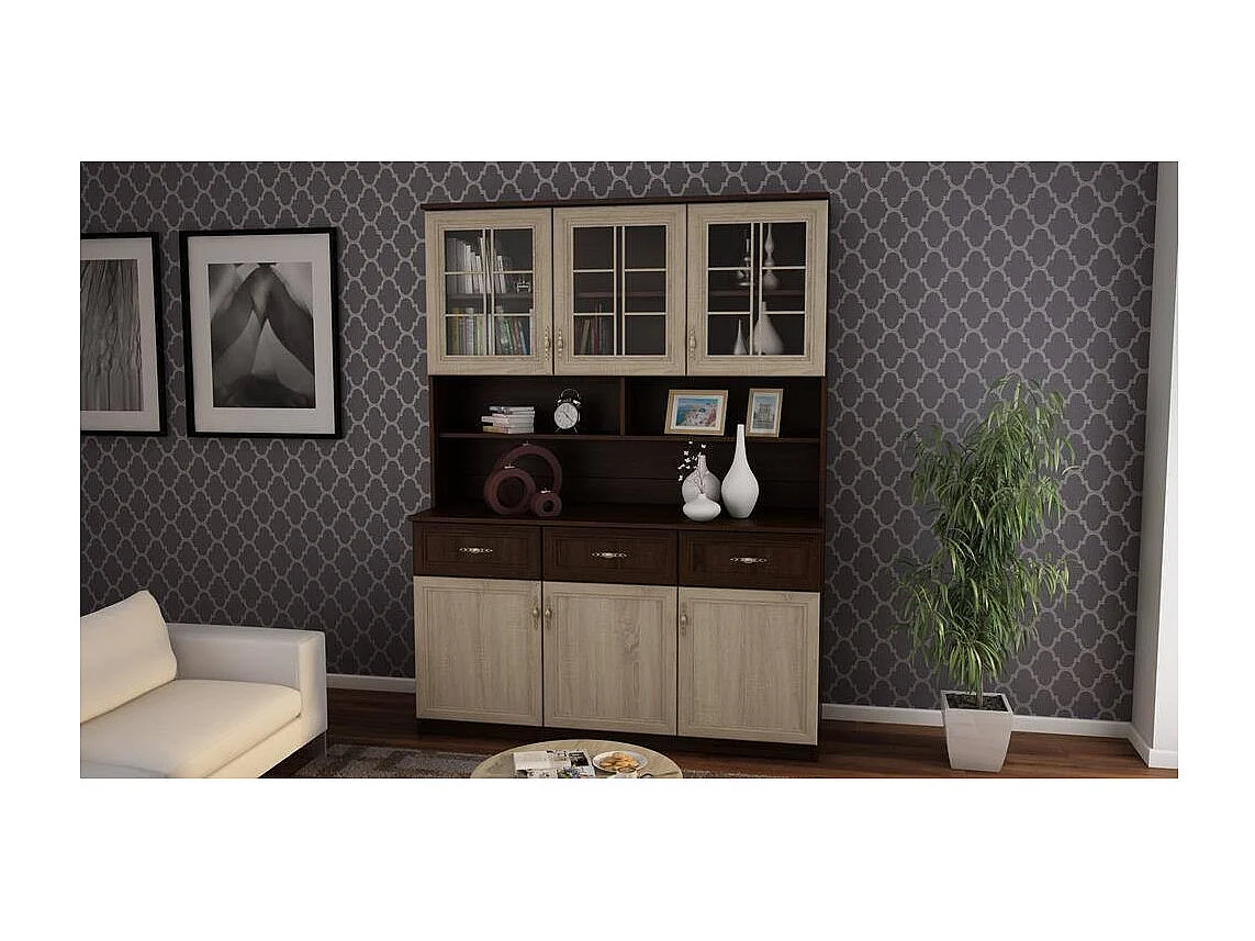 Buffet spacieux 150 cm avec placards, étagères et tiroirs – style moderne, grande capacité de rangement