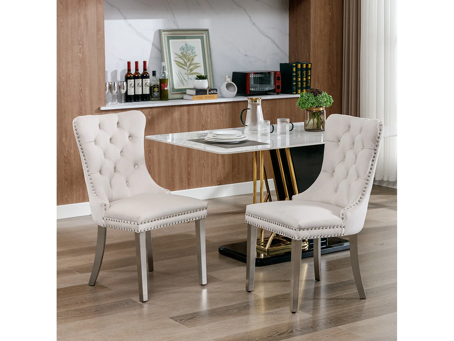 Winchester Set of 2 Velvet Dining Chairs with Sliver Chrome Legs & Upholstered with Velvet Fabric