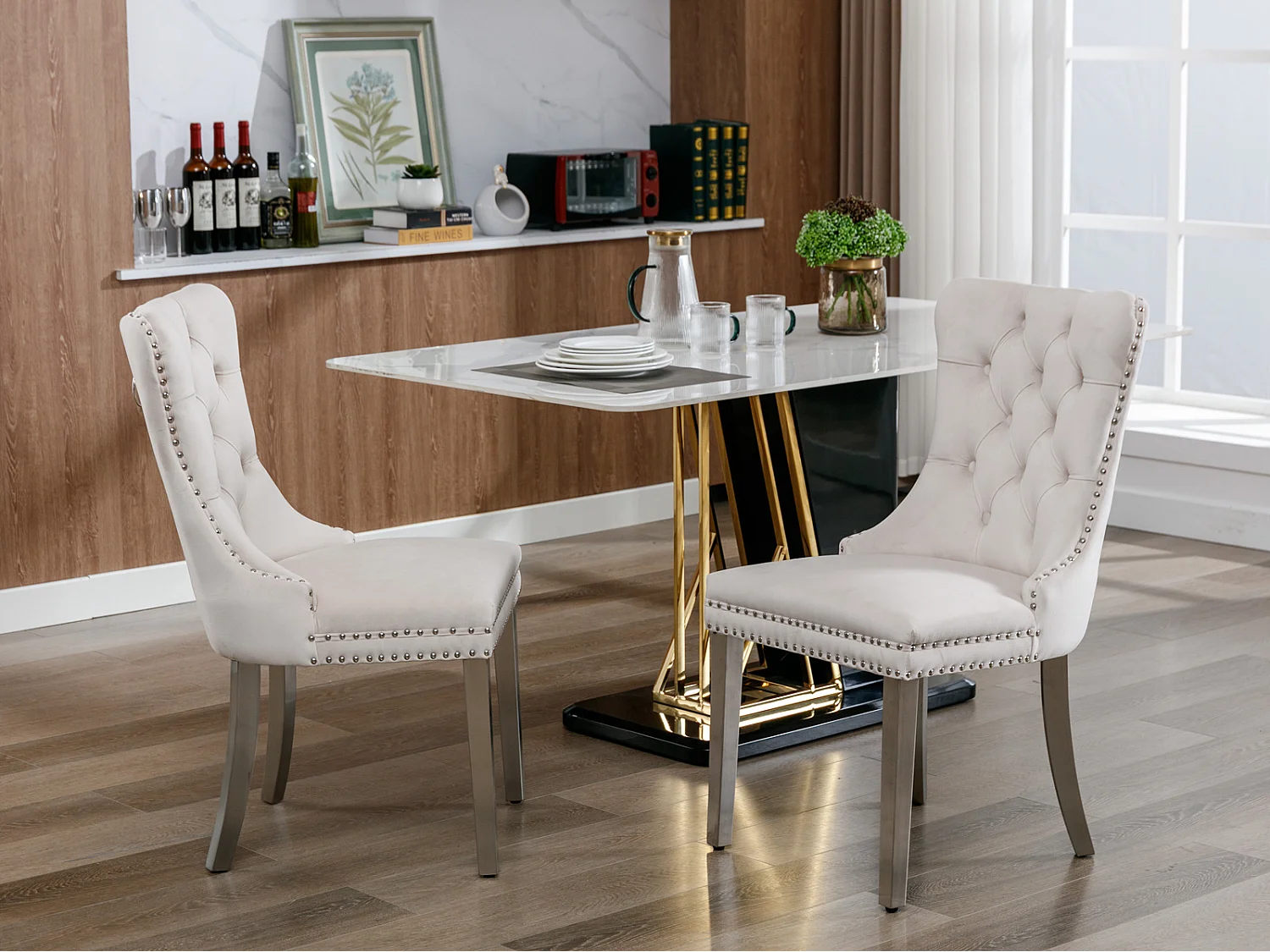 Winchester Set of 2 Velvet Dining Chairs with Sliver Chrome Legs & Upholstered with Velvet Fabric