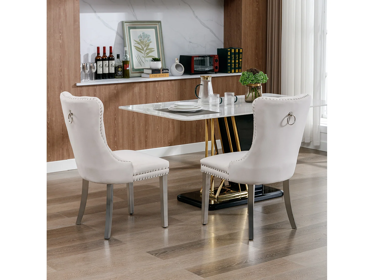 Winchester Set of 2 Velvet Dining Chairs with Sliver Chrome Legs & Upholstered with Velvet Fabric