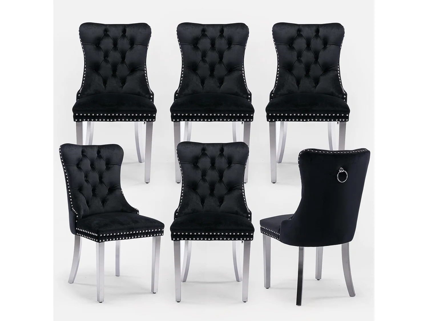 Winchester Set of 6 Velvet Dining Chairs with Sliver Chrome Legs Upholstered with Velvet Fabric