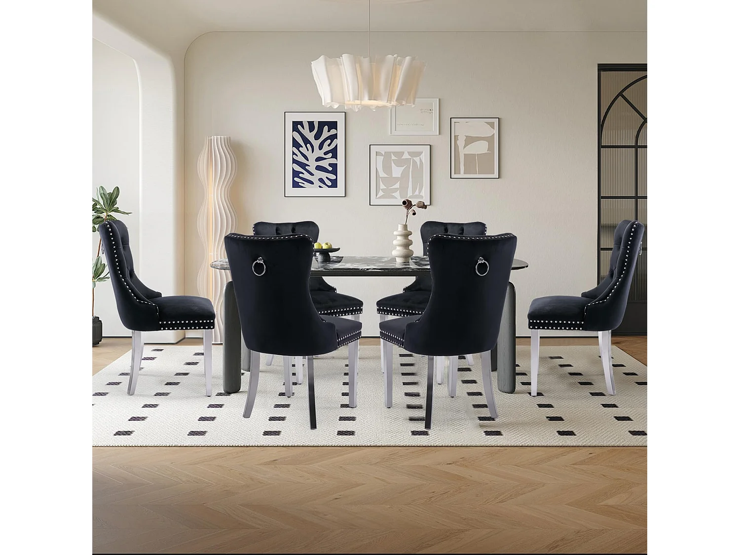 Winchester Set of 6 Velvet Dining Chairs with Sliver Chrome Legs Upholstered with Velvet Fabric