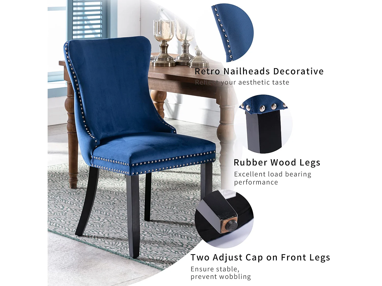 Sierra Set of 6 Wing Back Dining Chairs with Velvet Tufted & Oak Wood Legs