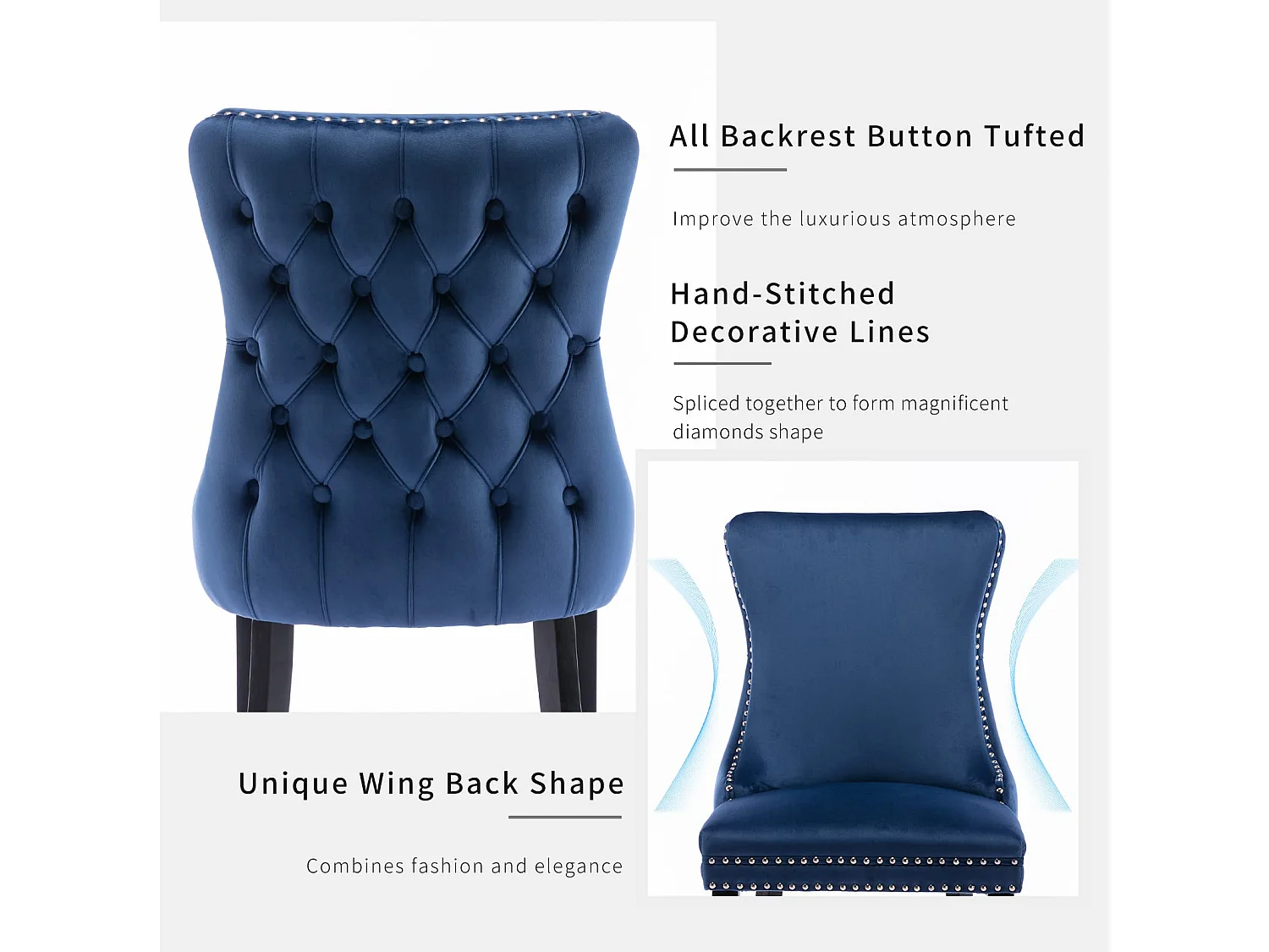 Sierra Set of 6 Wing Back Dining Chairs with Velvet Tufted & Oak Wood Legs