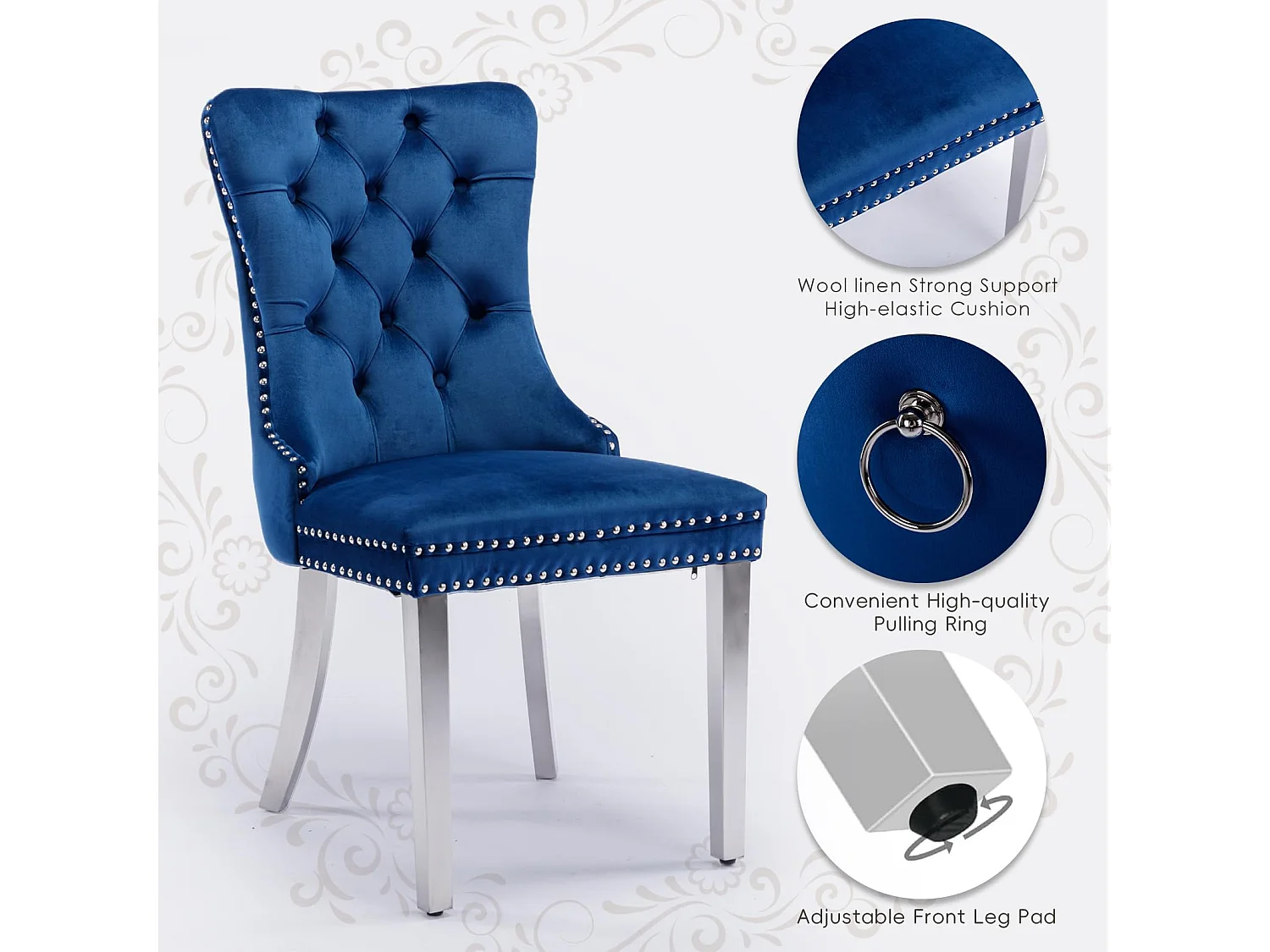Winchester Set of 4 Velvet Dining Chairs with Sliver Chrome Legs & Upholstered with Velvet Fabric