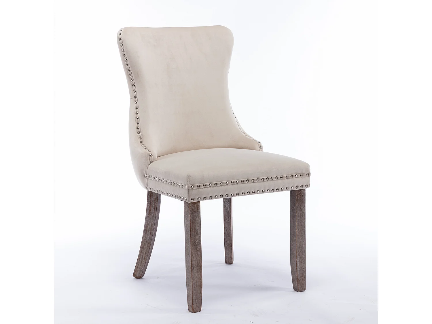 Sierra Set of 2 Wing Back Dining Chairs with Velvet Tufted & Oak Wood Legs