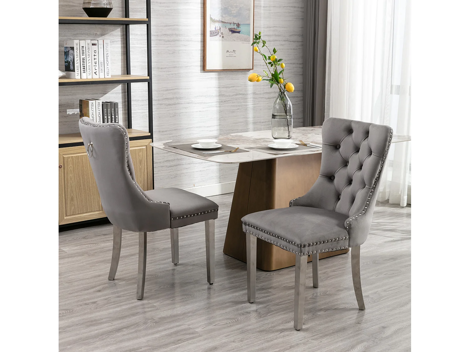 Winchester Set of 2 Velvet Dining Chairs with Sliver Chrome Legs & Upholstered with Velvet Fabric