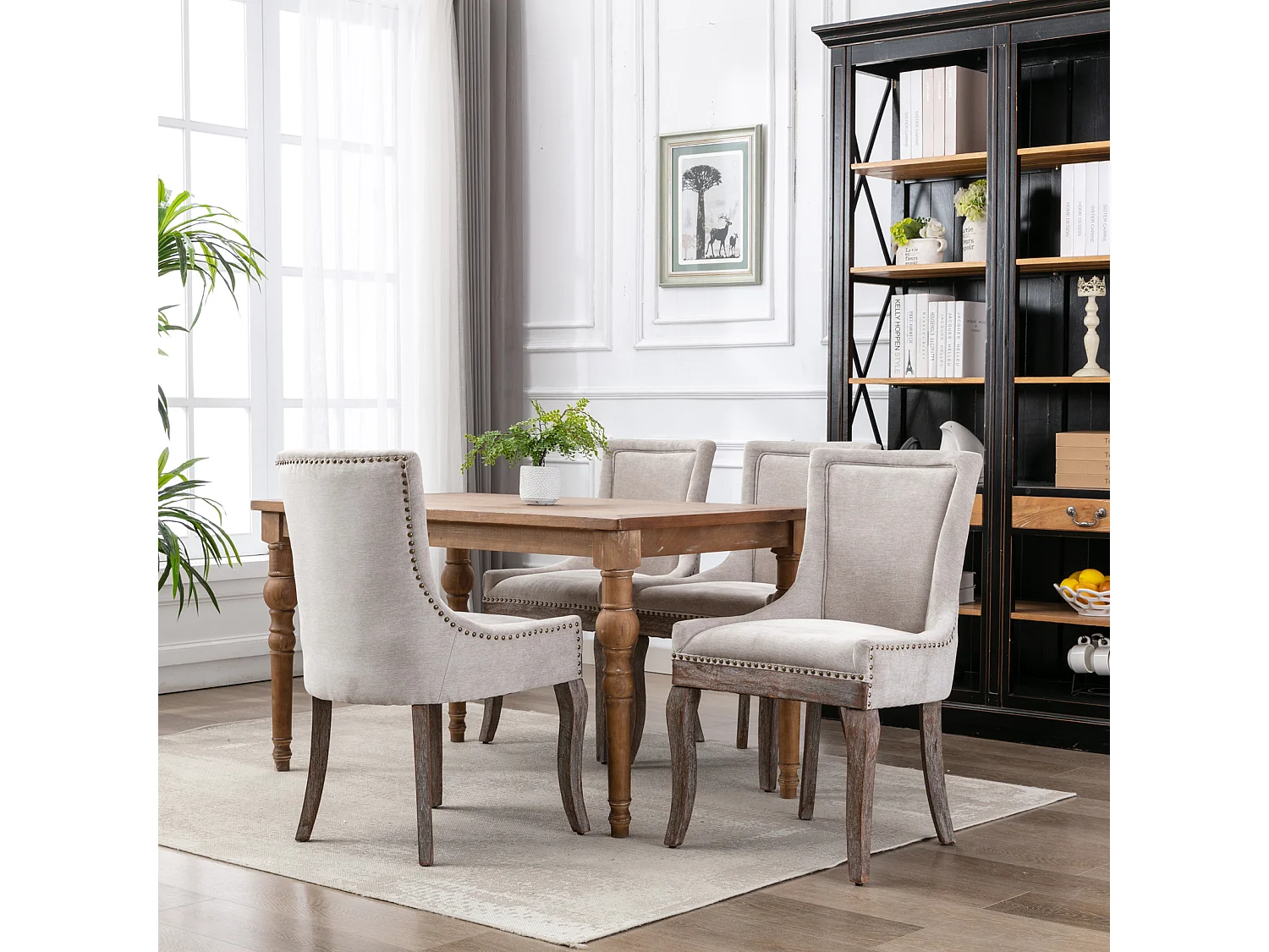Bewley Set of 4 Dining Chairs Upholstered in Linen with Oak Wood Legs