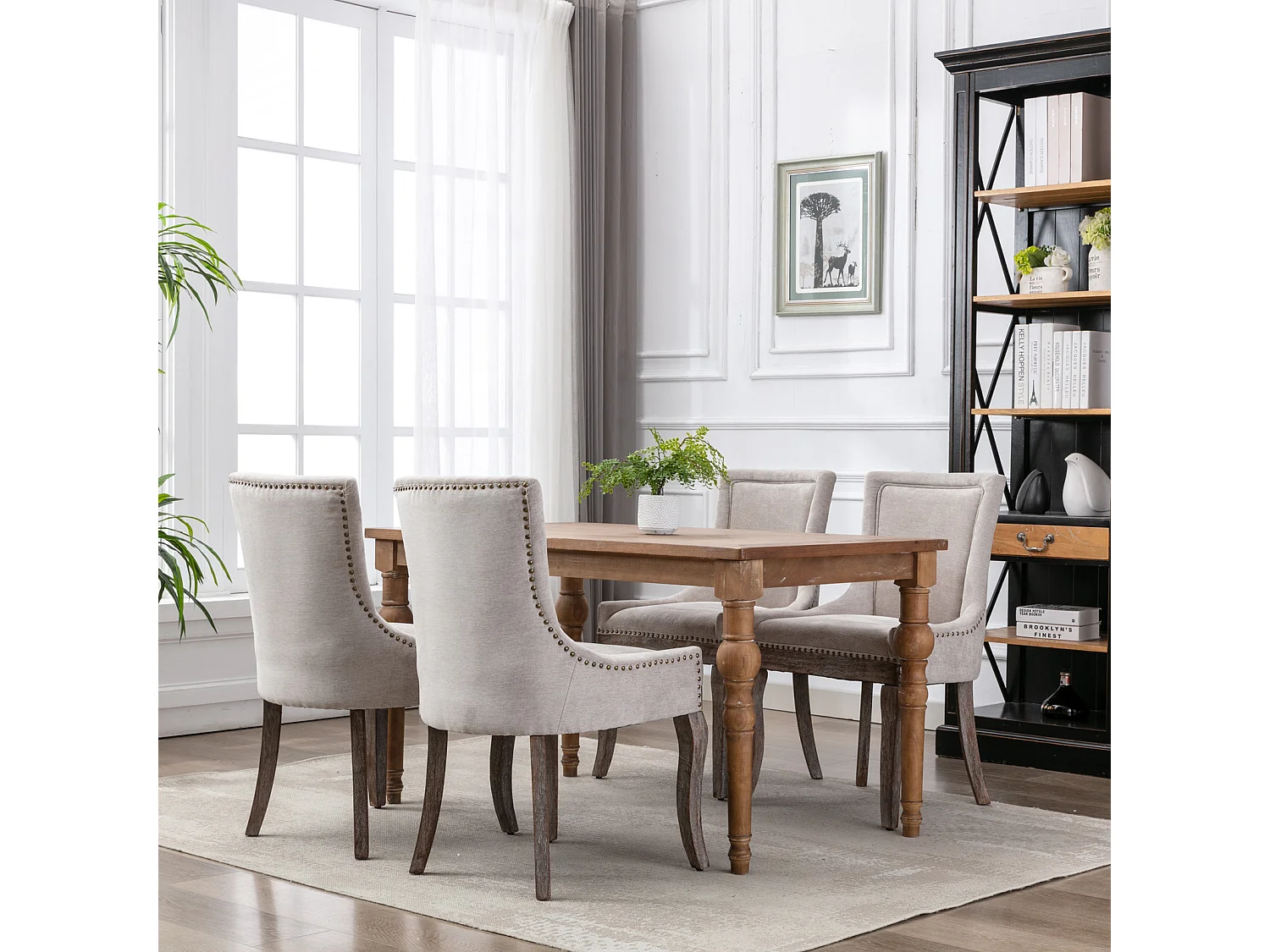 Bewley Set of 4 Dining Chairs Upholstered in Linen with Oak Wood Legs