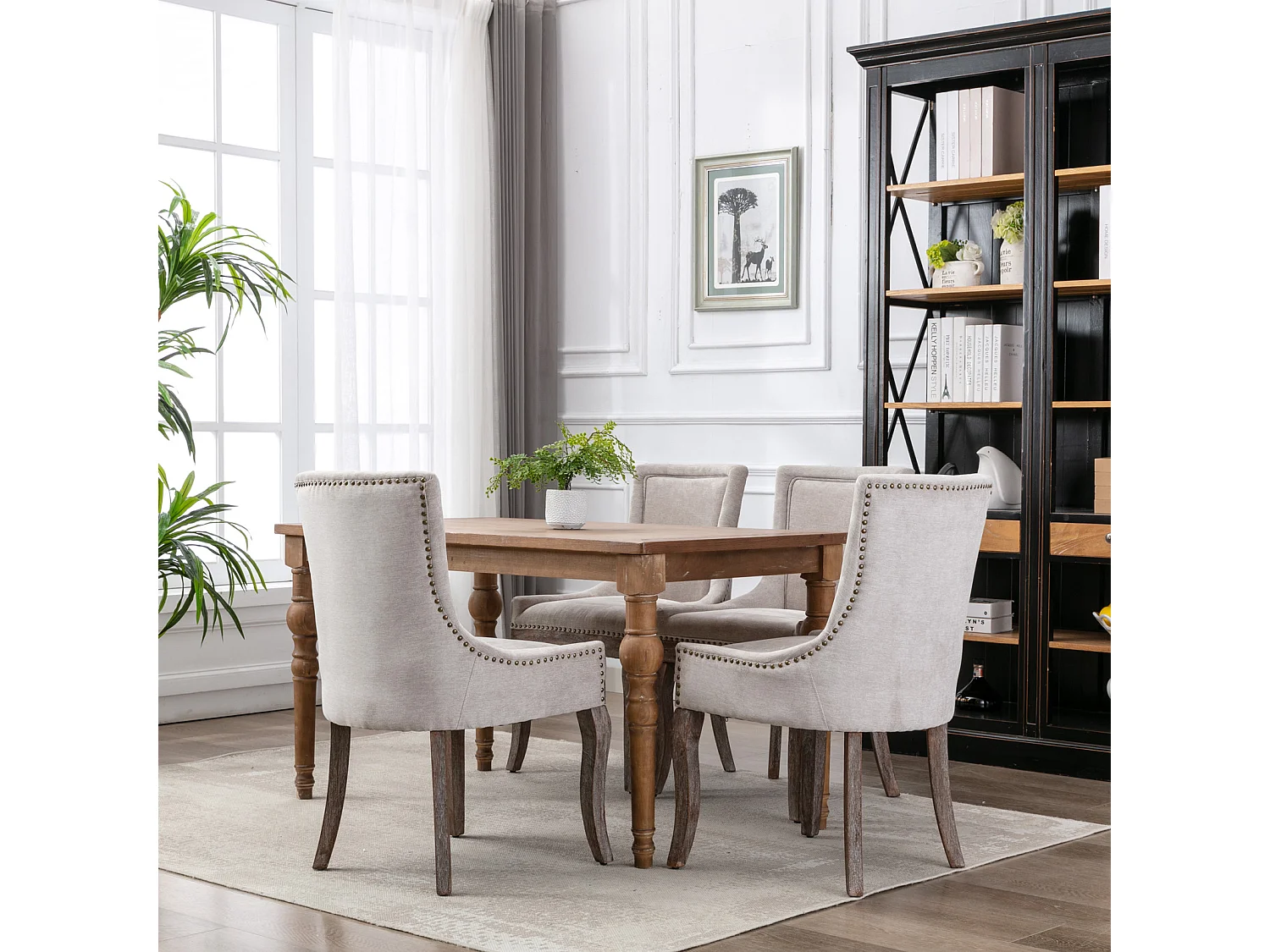 Bewley Set of 4 Dining Chairs Upholstered in Linen with Oak Wood Legs