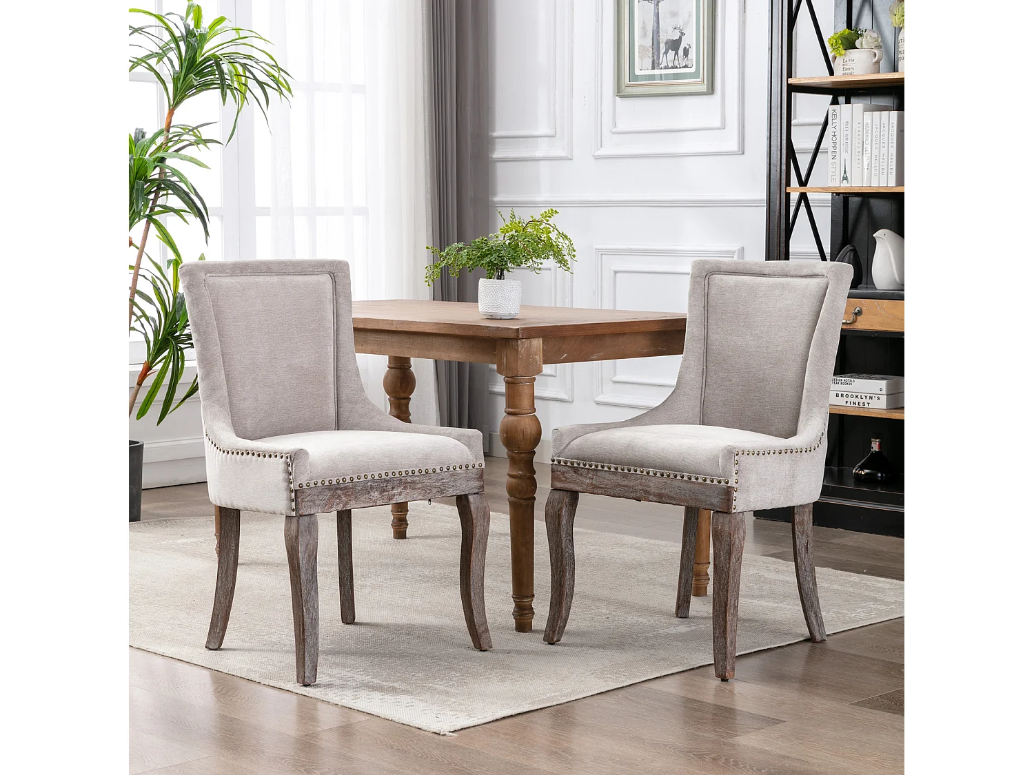Bewley Set of 4 Dining Chairs Upholstered in Linen with Oak Wood Legs