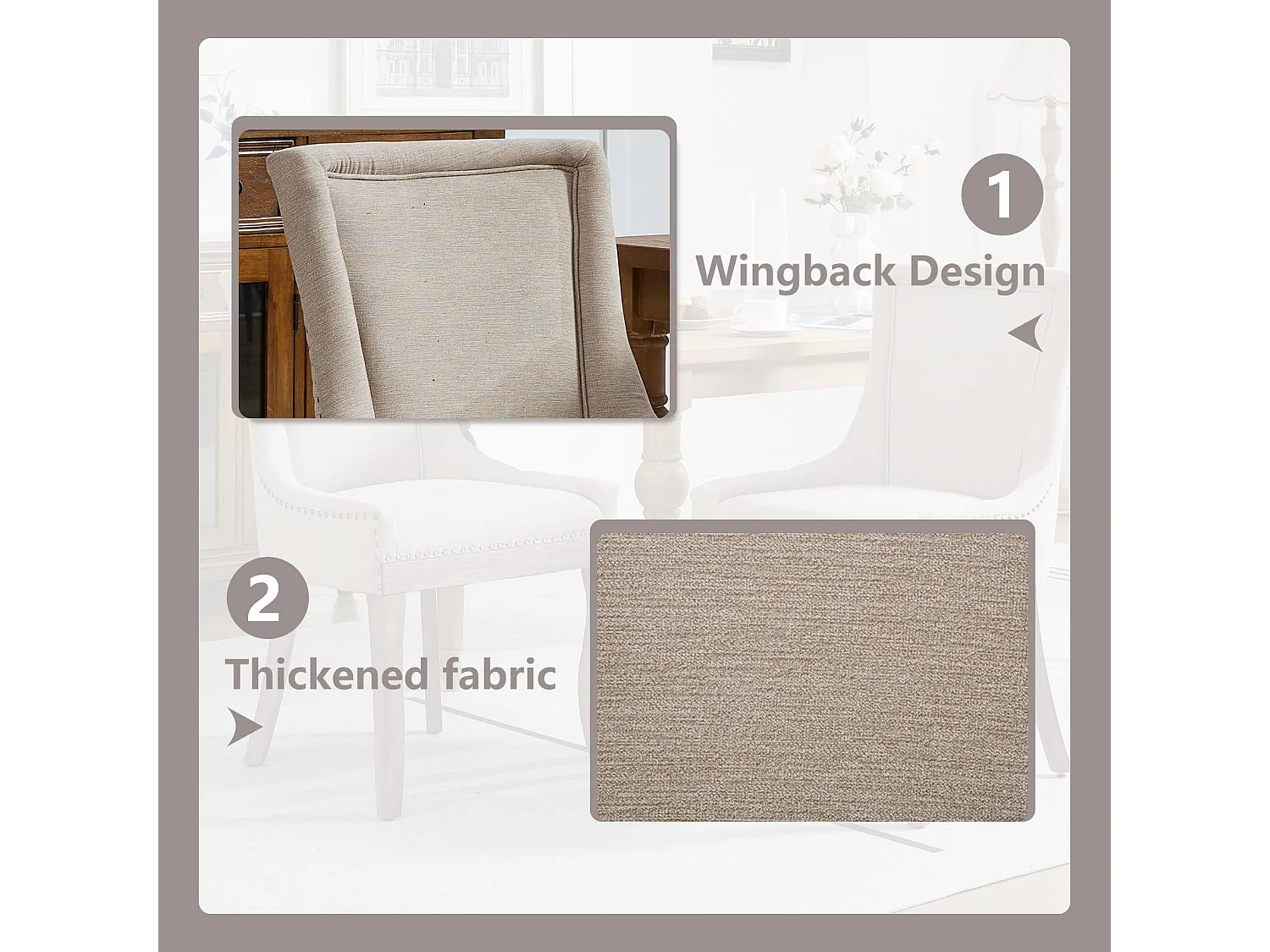 Bewley Set of 4 Dining Chairs Upholstered in Linen with Oak Wood Legs