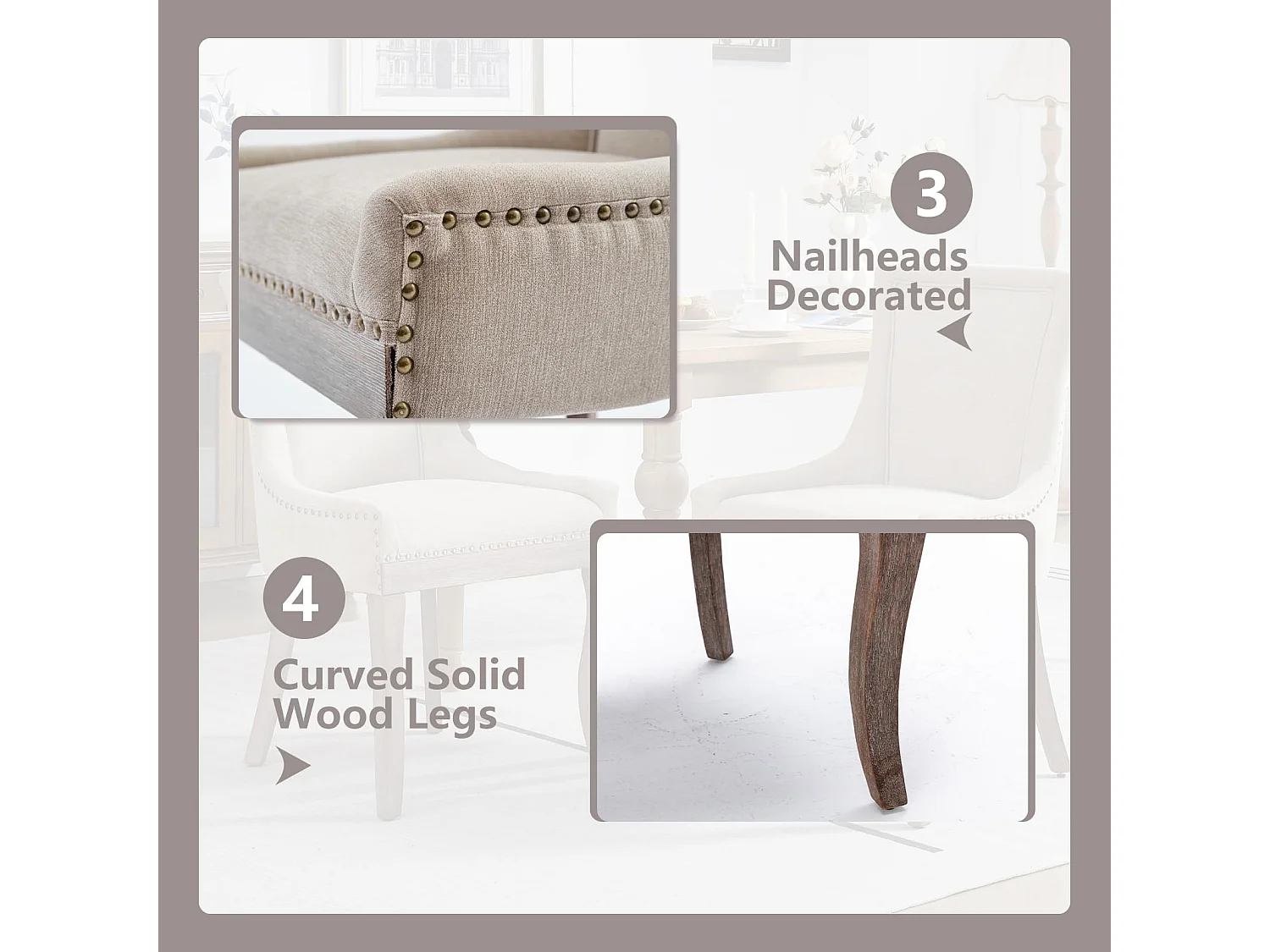Bewley Set of 4 Dining Chairs Upholstered in Linen with Oak Wood Legs