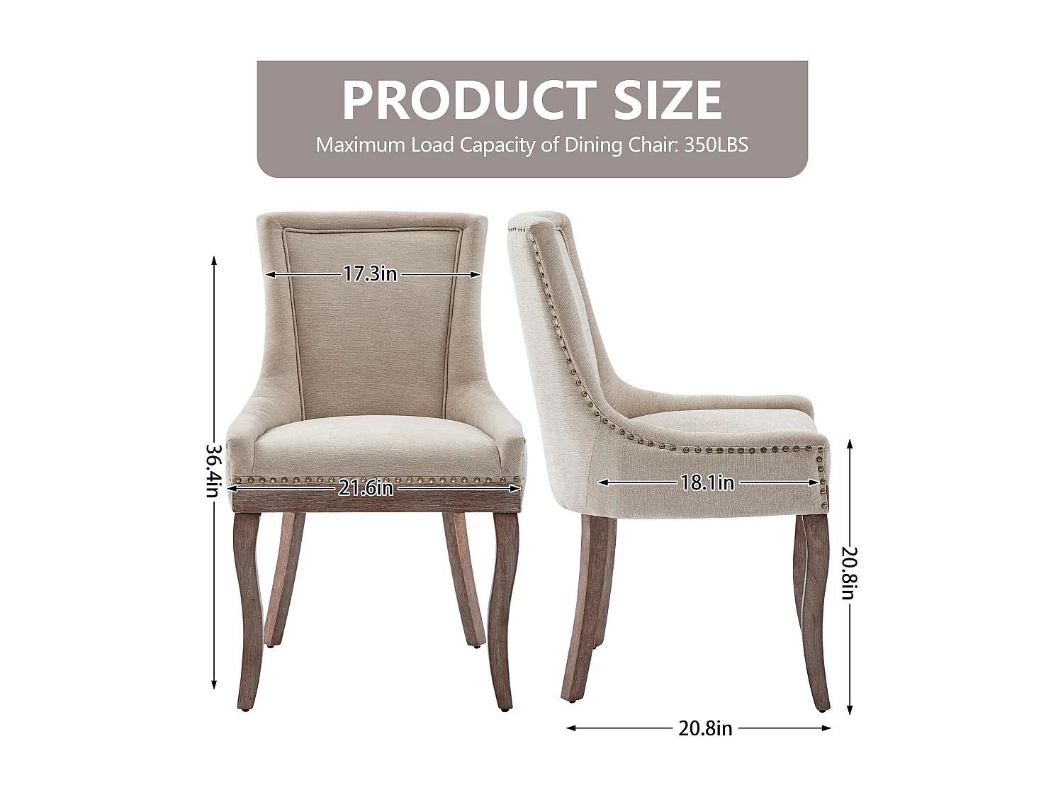 Bewley Set of 4 Dining Chairs Upholstered in Linen with Oak Wood Legs