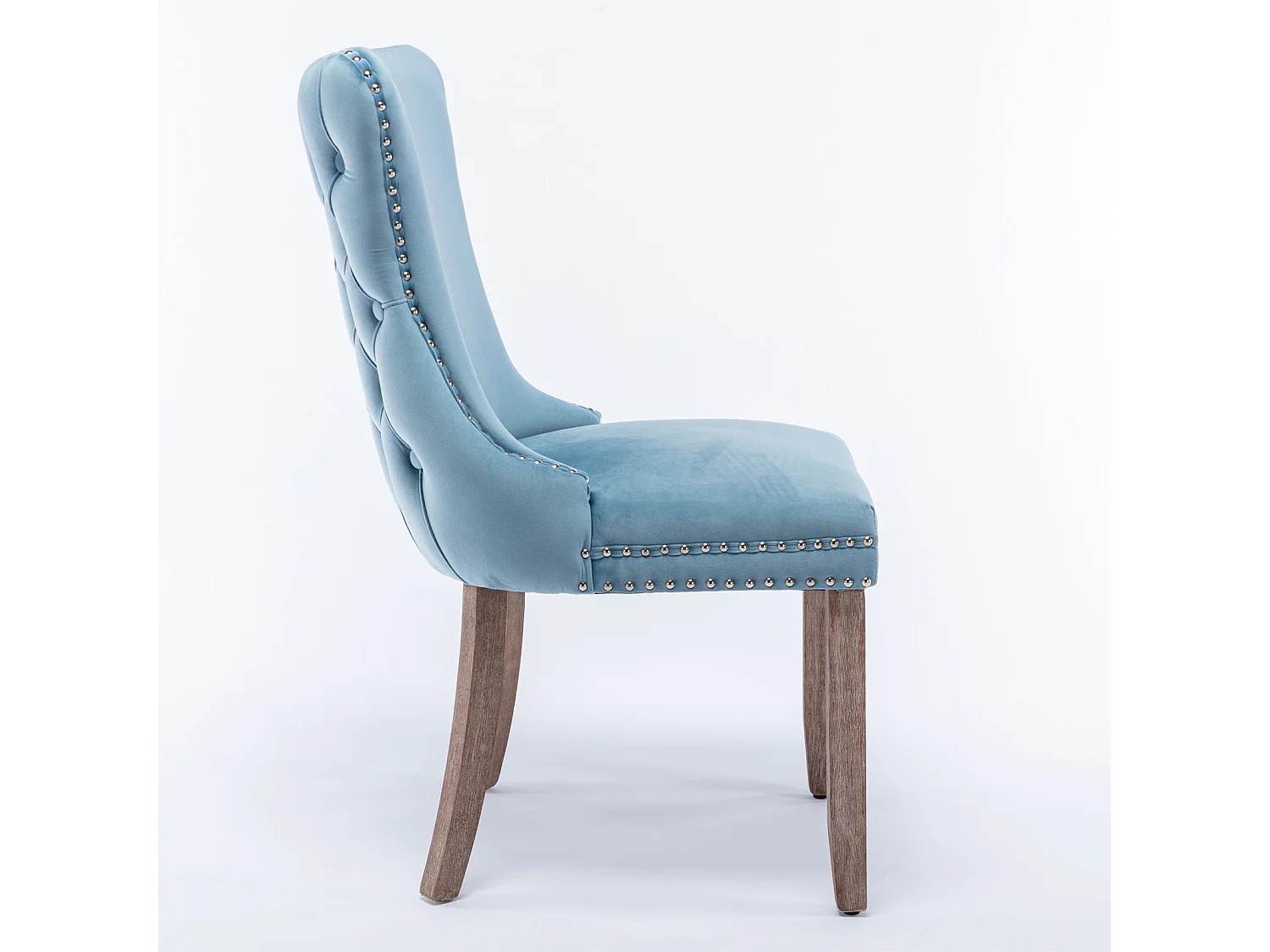 Sierra Set of 2 Wing Back Dining Chairs with Velvet Tufted & Oak Wood Legs