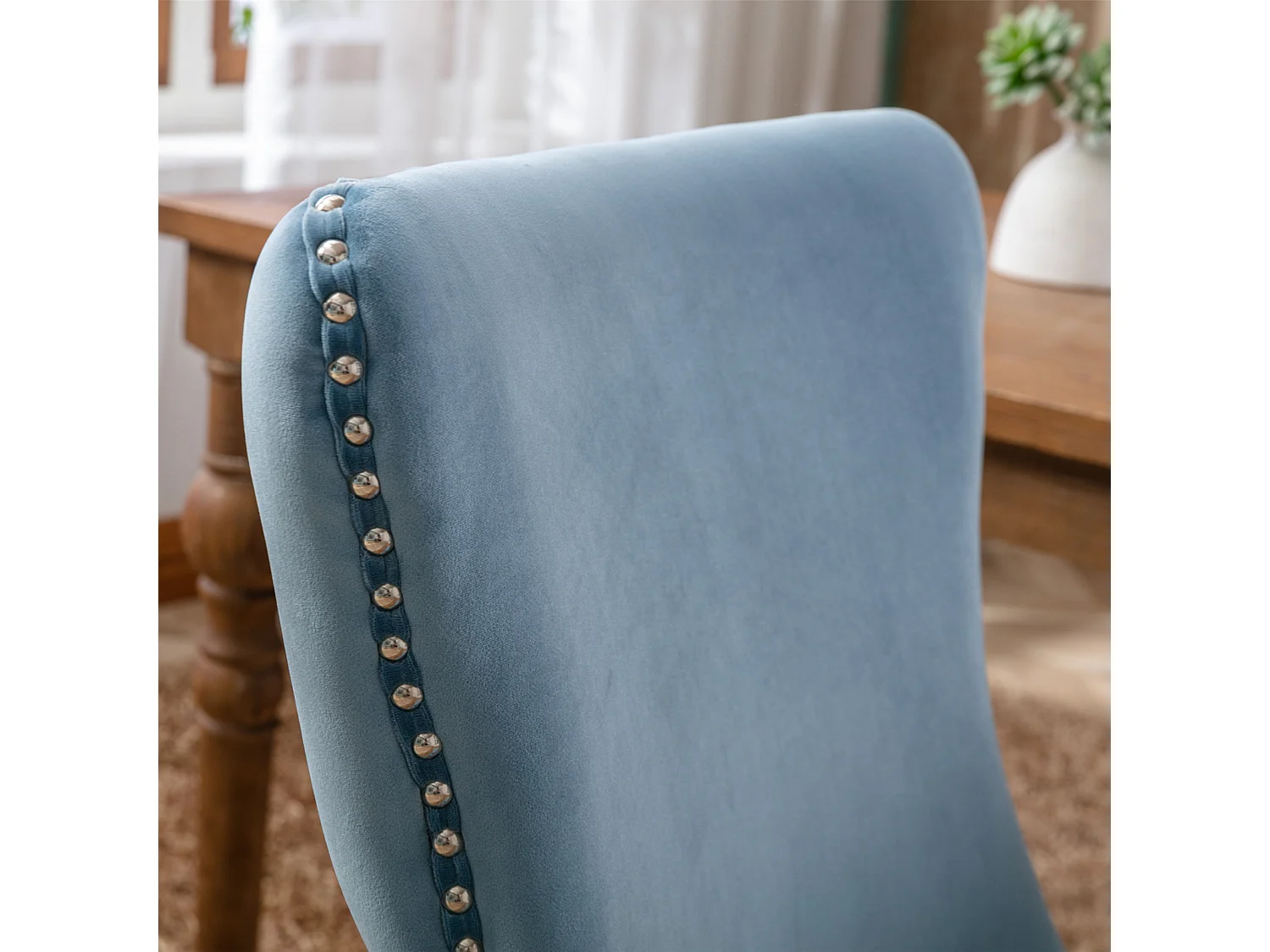 Sierra Set of 2 Wing Back Dining Chairs with Velvet Tufted & Oak Wood Legs