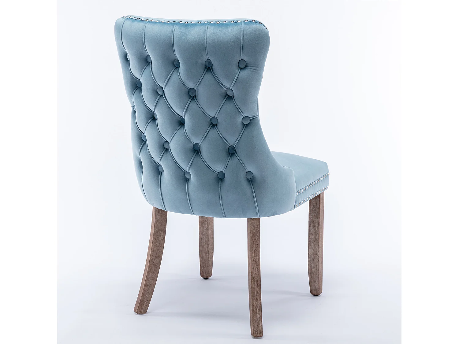Sierra Set of 6 Wing Back Dining Chairs with Velvet Tufted & Oak Wood Legs