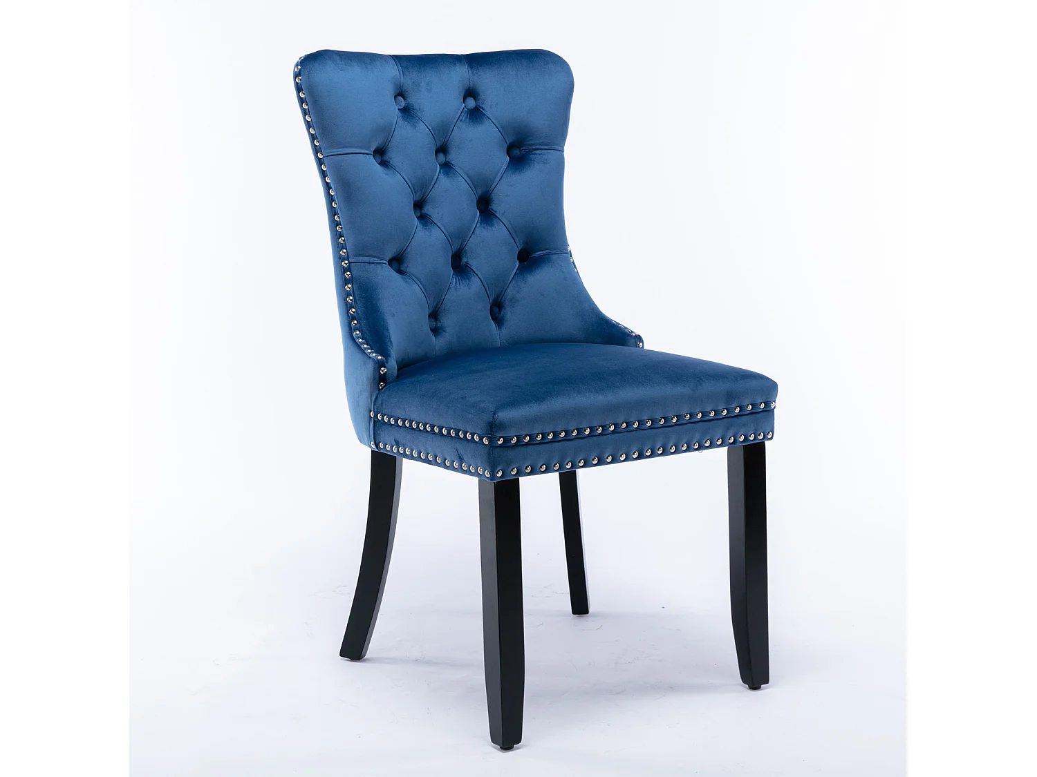 Romsey Set of 2 Dining Chairs Upholstered in Velvet with Oak Legs and Knocker Ring Back