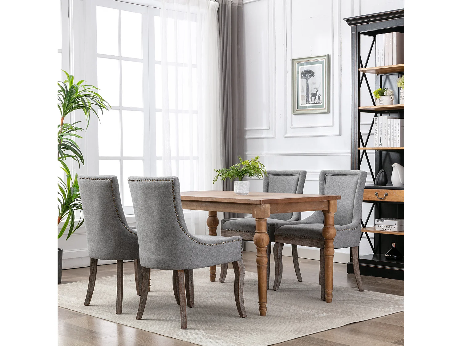 Bewley Set of 4 Dining Chairs Upholstered in Linen with Oak Wood Legs
