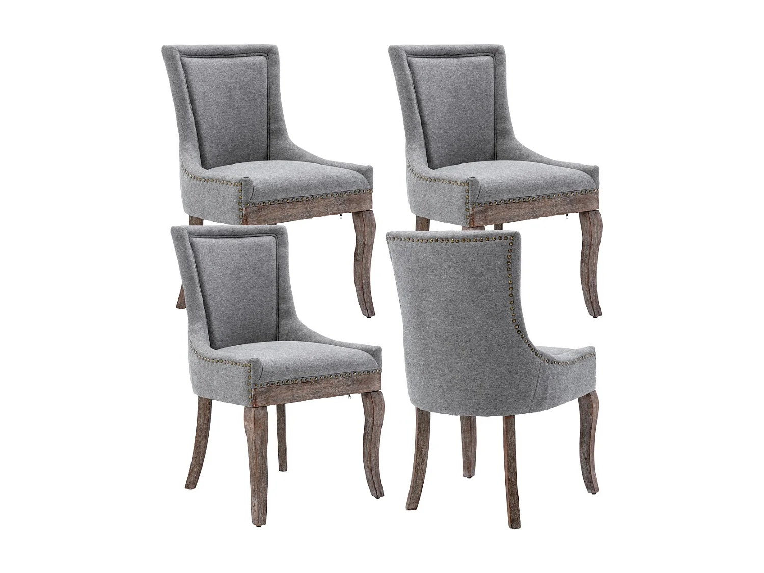 Bewley Set of 4 Dining Chairs Upholstered in Linen with Oak Wood Legs