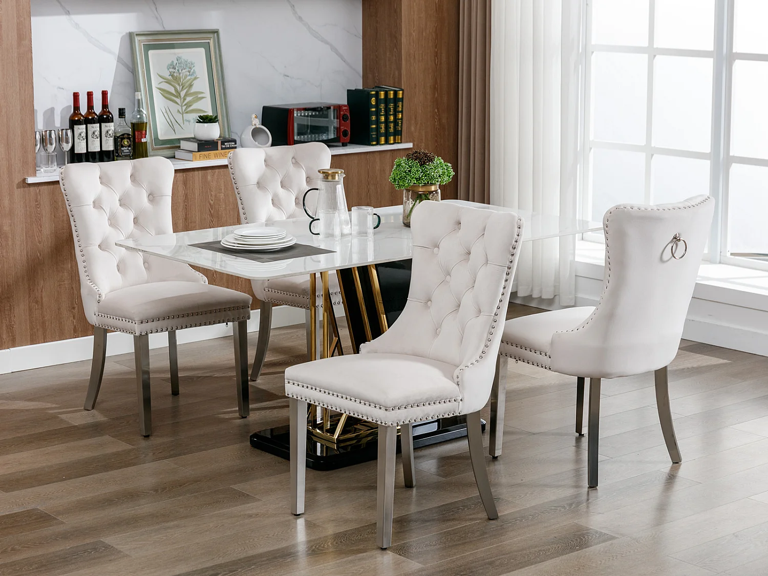 Winchester Set of 4 Velvet Dining Chairs with Sliver Chrome Legs & Upholstered with Velvet Fabric