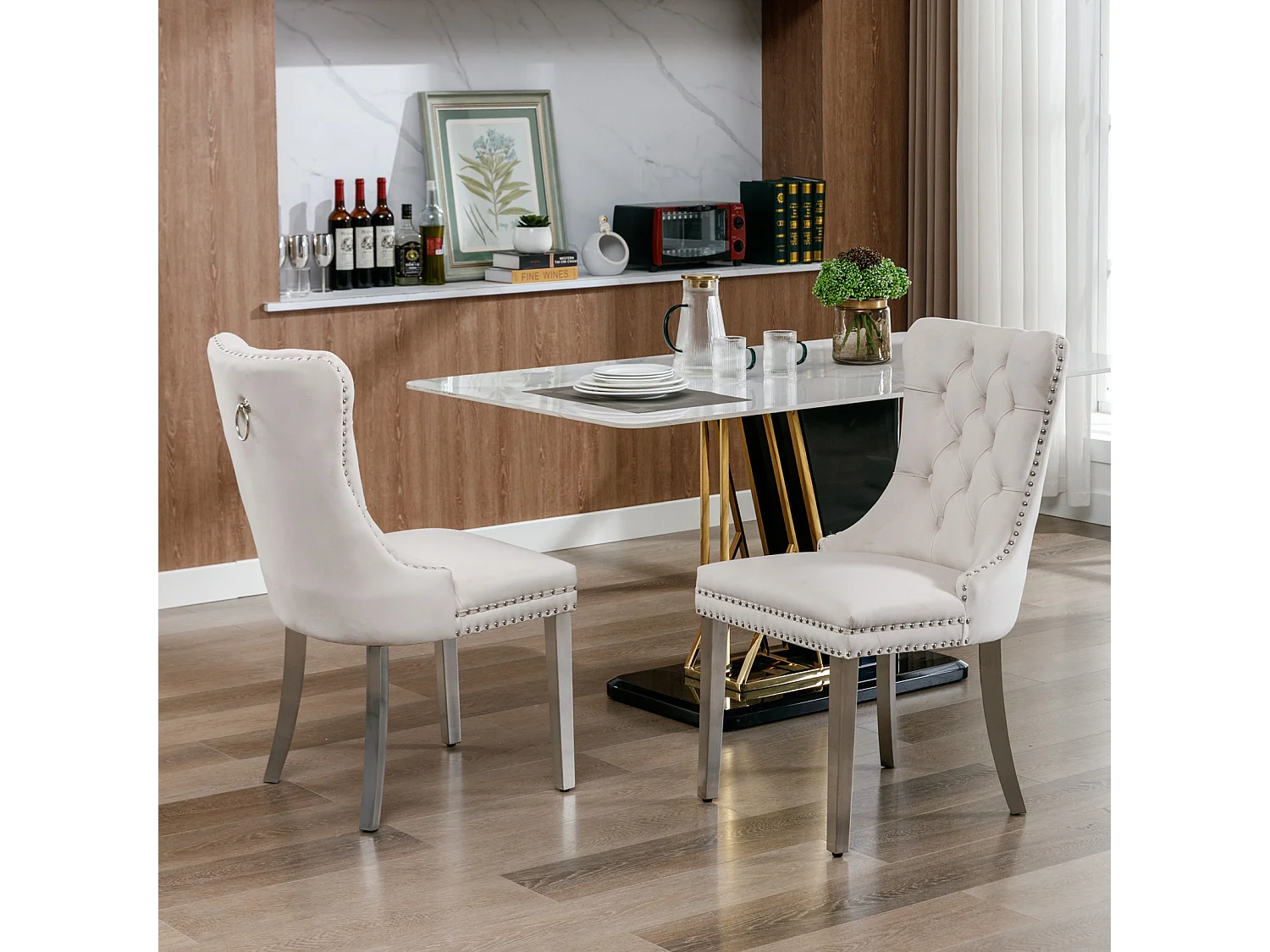 Winchester Set of 4 Velvet Dining Chairs with Sliver Chrome Legs & Upholstered with Velvet Fabric