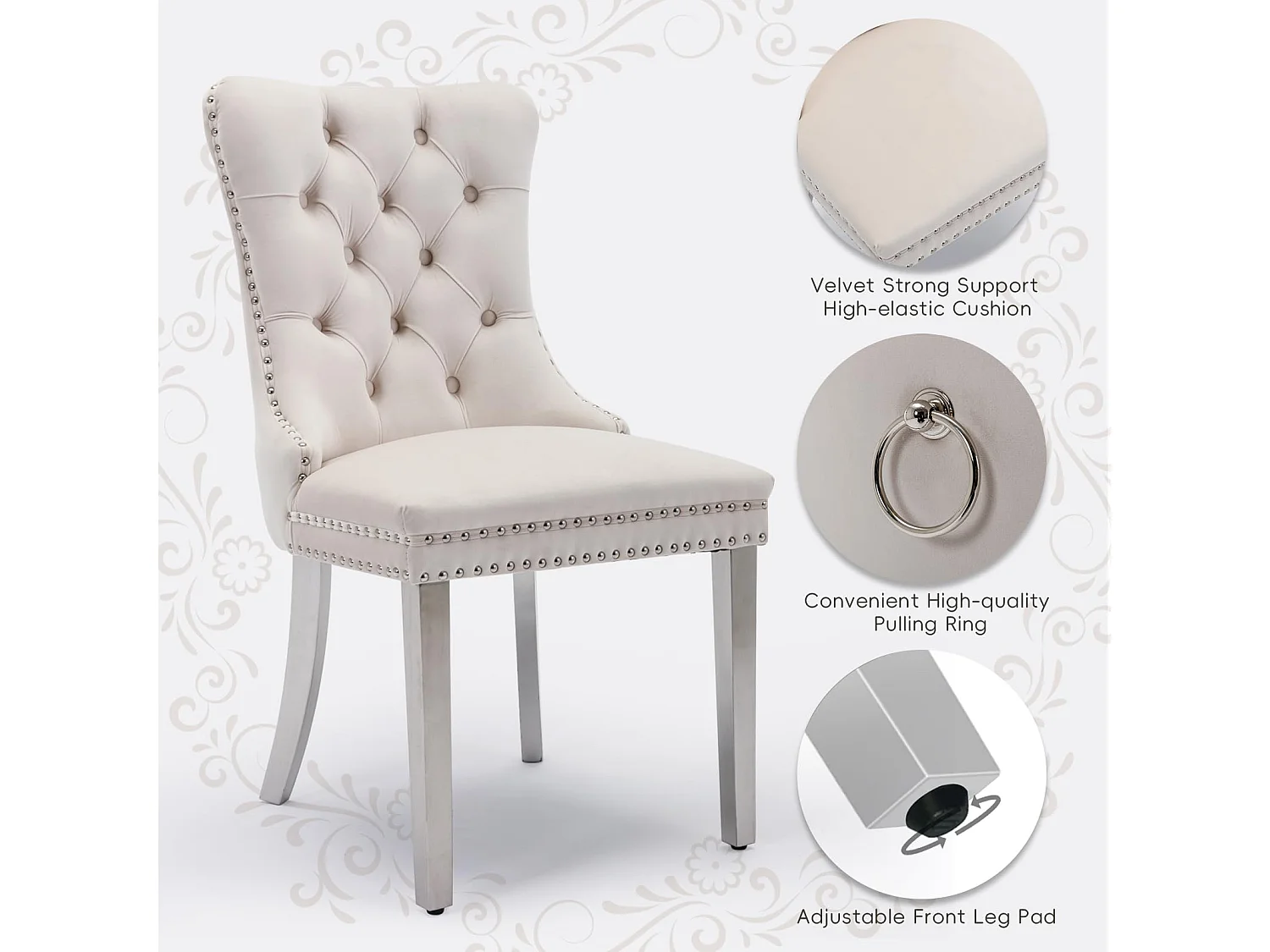 Winchester Set of 4 Velvet Dining Chairs with Sliver Chrome Legs & Upholstered with Velvet Fabric