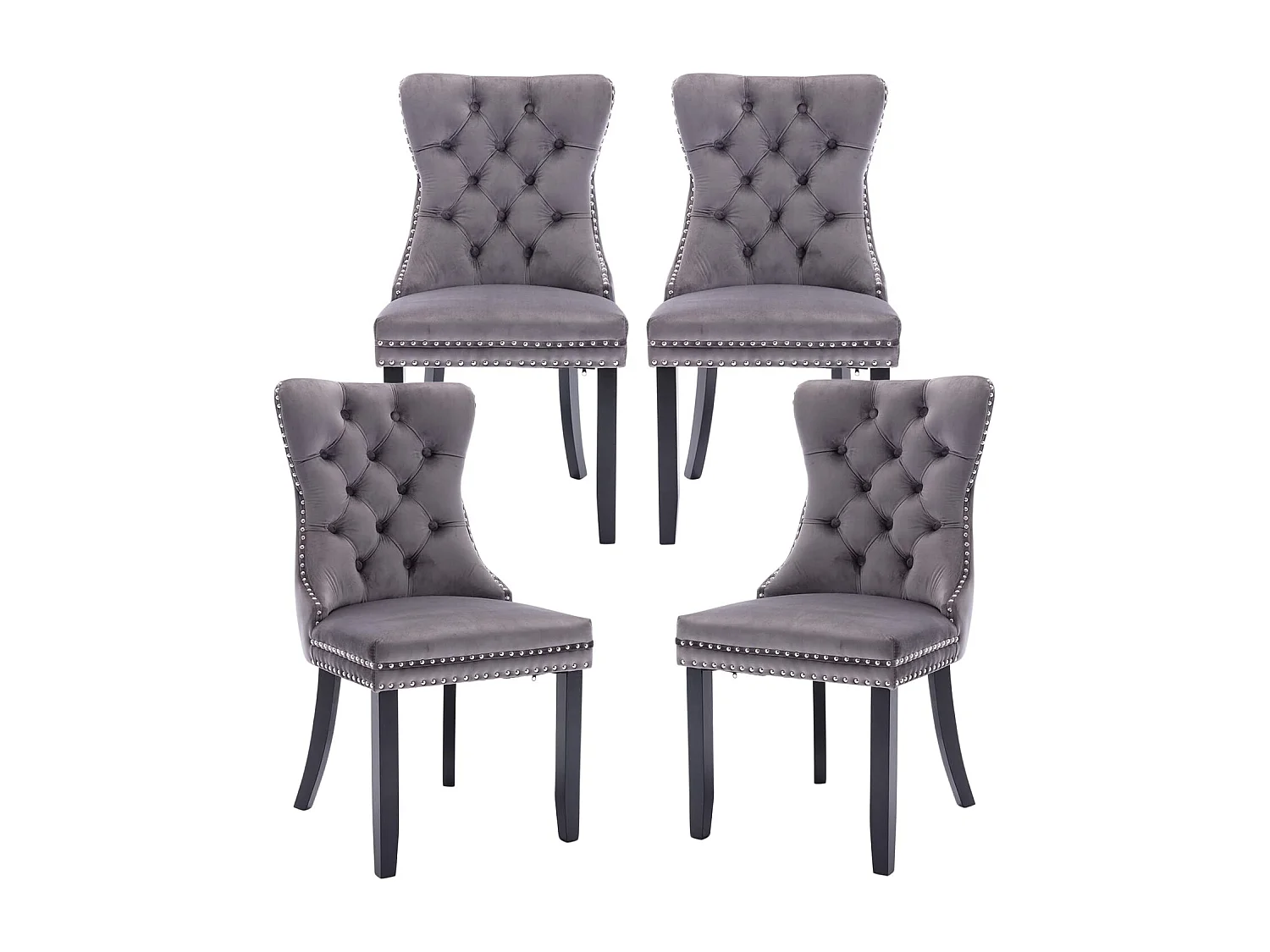 Romsey Set of 4 Dining Chairs Upholstered in Velvet with Oak Legs and Knocker Ring Back