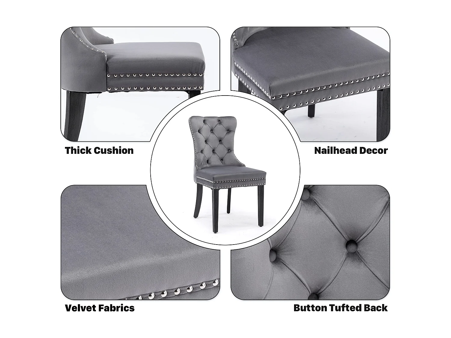 Romsey Set of 4 Dining Chairs Upholstered in Velvet with Oak Legs and Knocker Ring Back