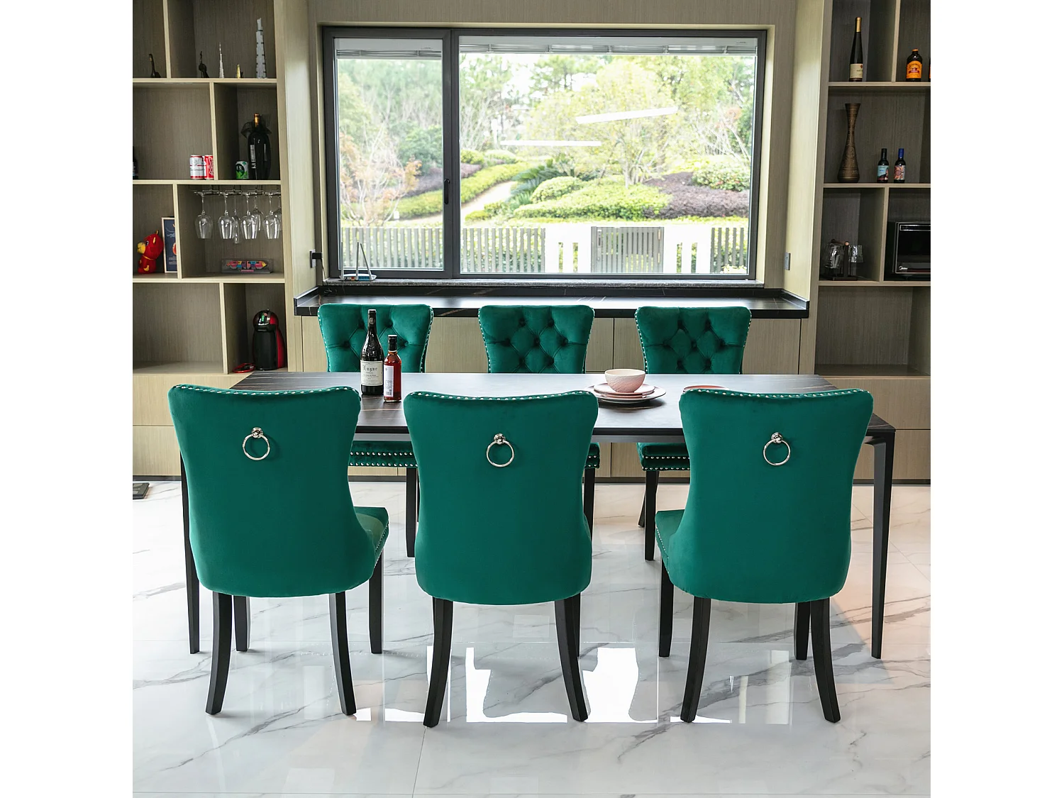 Romsey Set of 2 Dining Chairs Upholstered in Velvet with Oak Legs and Knocker Ring Back