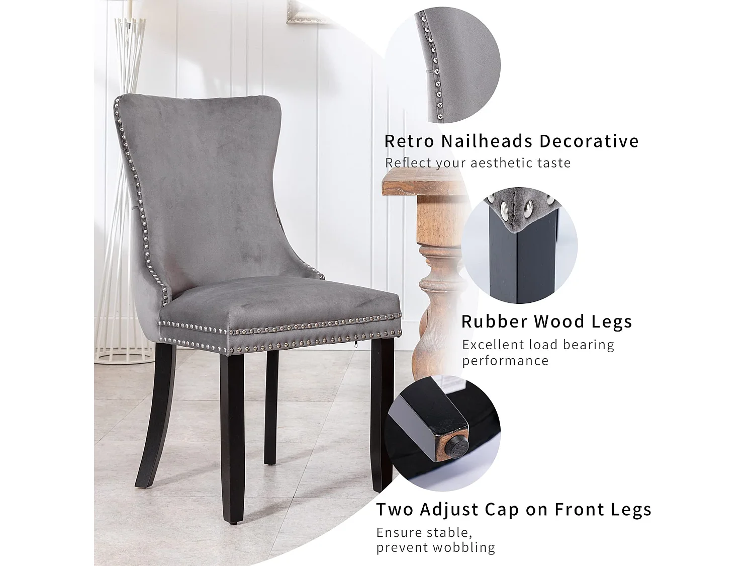 Sierra Set of 2 Wing Back Dining Chairs with Velvet Tufted & Oak Wood Legs